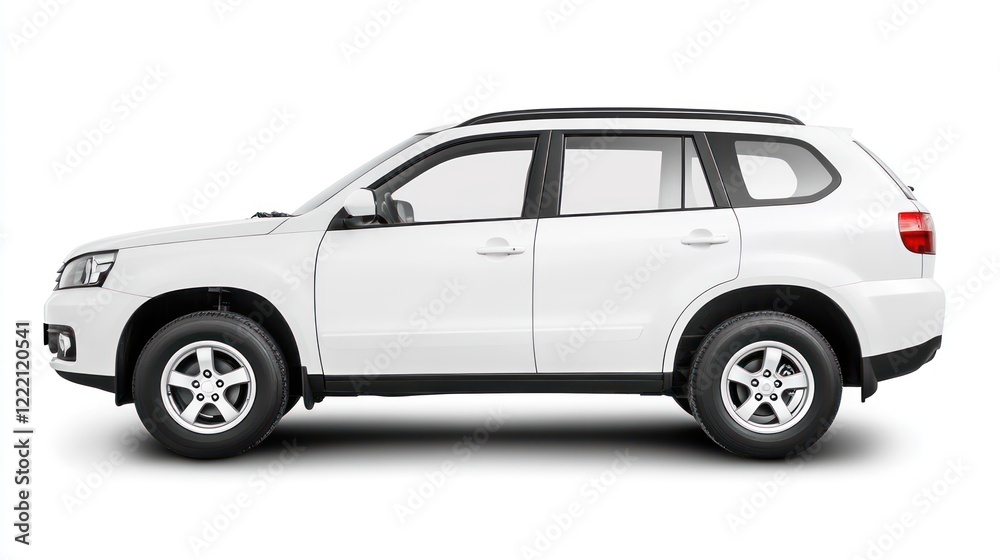 Obraz premium SUV car white color, right side view, white background