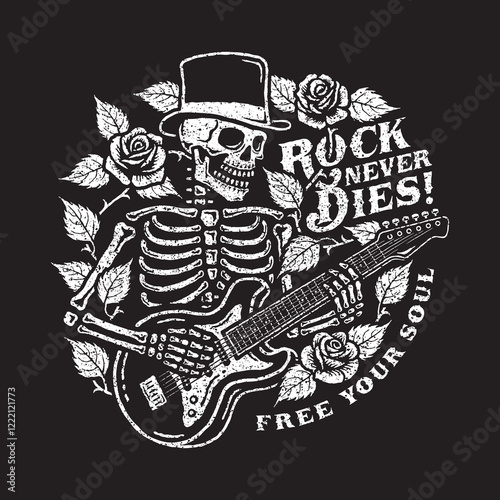 Skull Playing Guitar Vector Illustration