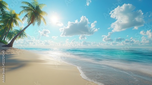 Beautiful topical beach sand and sea coconut tree