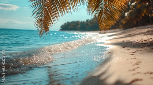 Beautiful topical beach sand and sea coconut tree