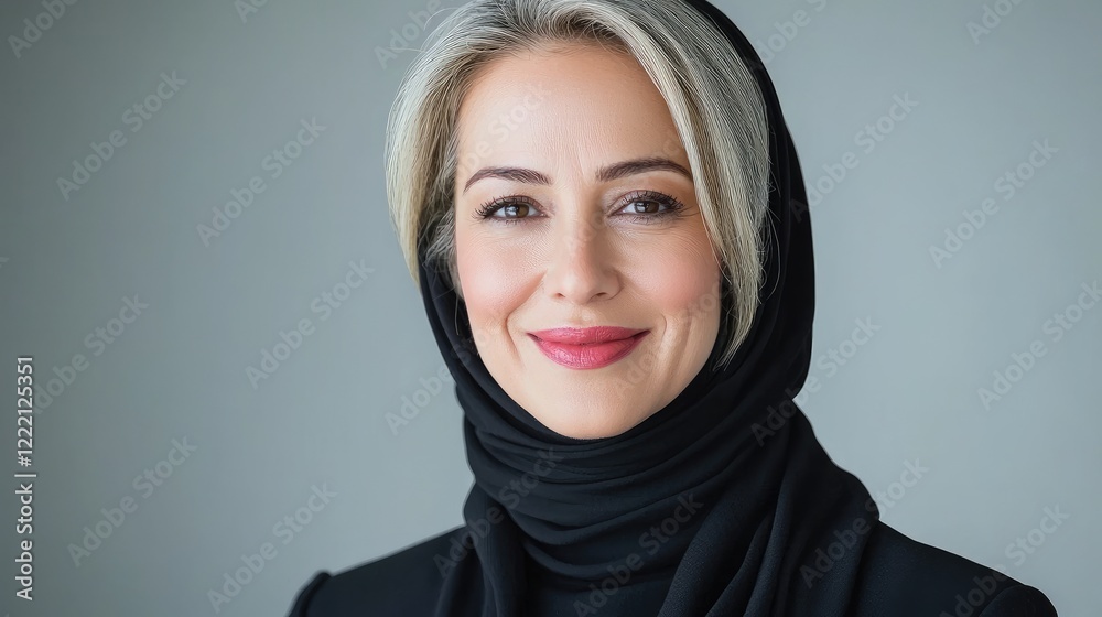 Smiling woman in hijab, portrait, studio background, professional headshot Smiling woman in hijab, portrait, studio background, professional headshot