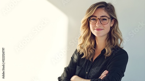confident young woman with glasses and arms crossed