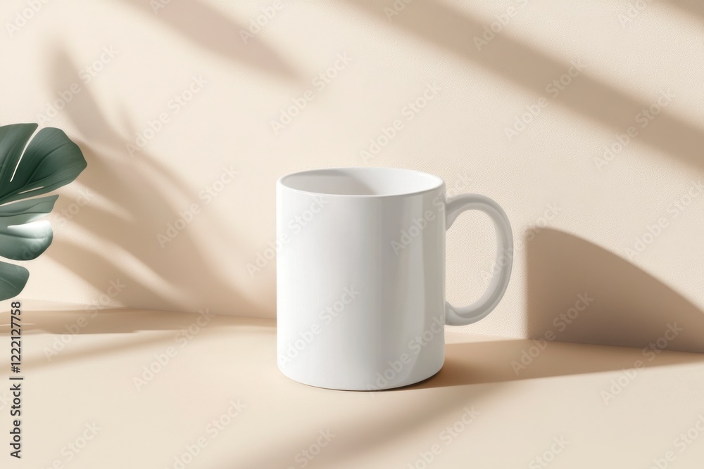 Minimalist White Coffee Mug on Soft Background with Shadow Play Minimalist White Coffee Mug on Soft Background with Shadow Play