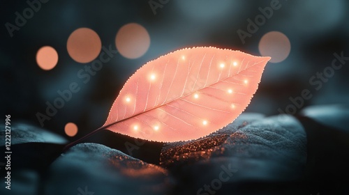 Surreal closeup of a photovoltaic cell rendered as a leaf for technology and environment concepts photo