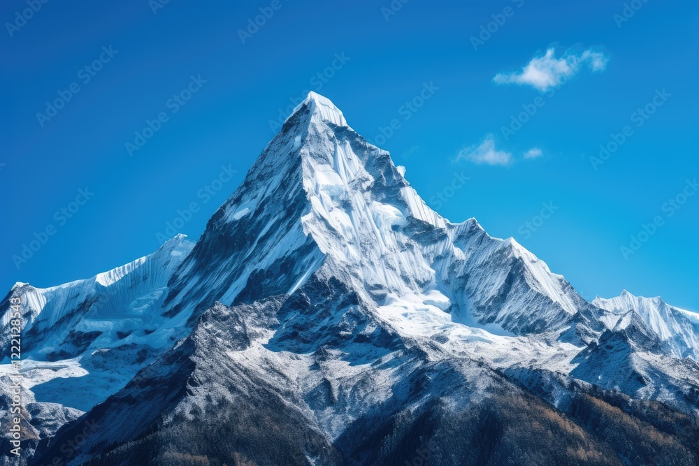 A breathtaking snow capped mountain peak rises majestically under a clear blue sky, showcasing the beauty of nature in a pristine winter landscape that invites outdoor exploration A breathtaking snow capped mountain peak rises majestically under a clear blue sky, showcasing the beauty of nature in a pristine winter landscape that invites outdoor exploration