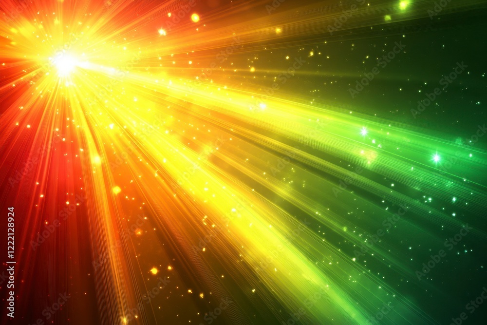Colorful Light Rays with Sparkles in Red, Yellow, and Green Tones Colorful Light Rays with Sparkles in Red, Yellow, and Green Tones