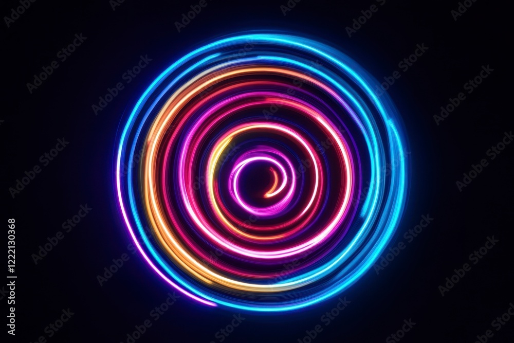 Colorful Neon Spiral Design with Vibrant Light Trails on Dark Background Colorful Neon Spiral Design with Vibrant Light Trails on Dark Background