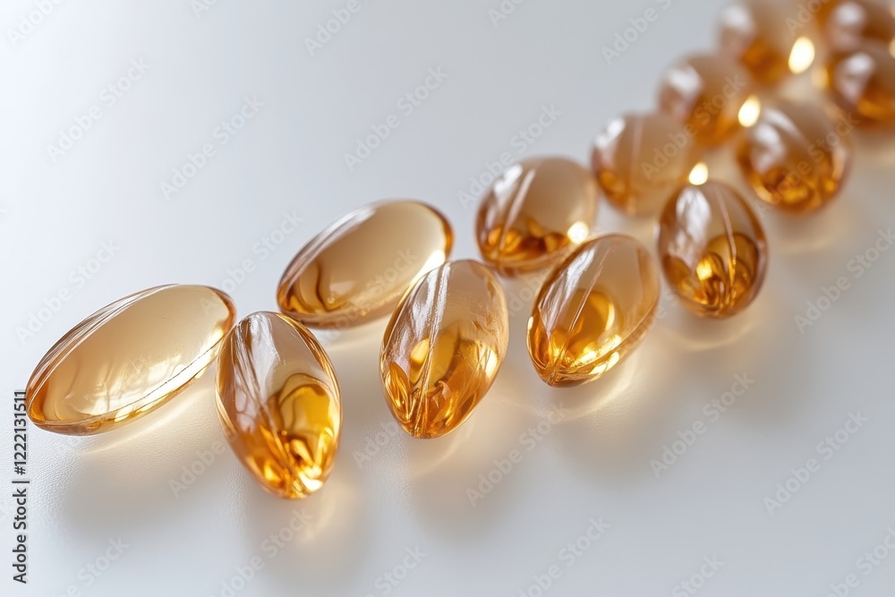 Close-up of amber-colored softgel capsules. Ideal for health, wellness, or supplement websites. Close-up of amber-colored softgel capsules. Ideal for health, wellness, or supplement websites.