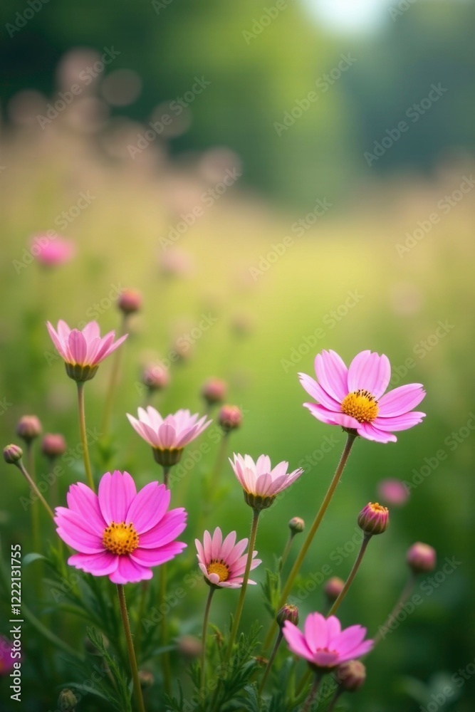 Pink and white wildflowers sway in the breeze, nature, wildflowers