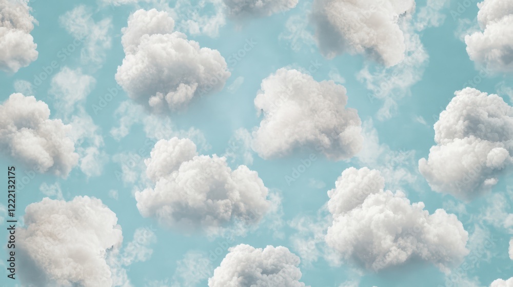 Naklejka premium Dreamy cloud motif with fluffy white clouds on a serene baby blue background