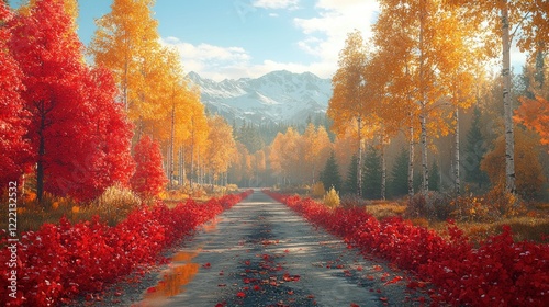 Autumnal Road to the Majestic Mountains: A Breathtaking Fall Landscape