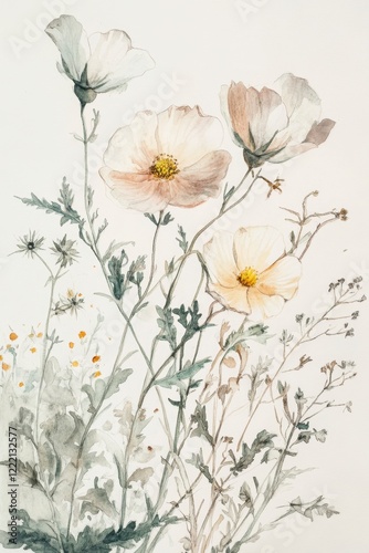 Wallpaper Mural Delicate Watercolor Illustration of Soft Blooming Flowers in Nature Torontodigital.ca