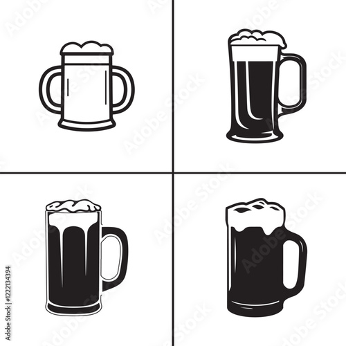 Black Silhouette Beer Mug Vector Illustration on White Background