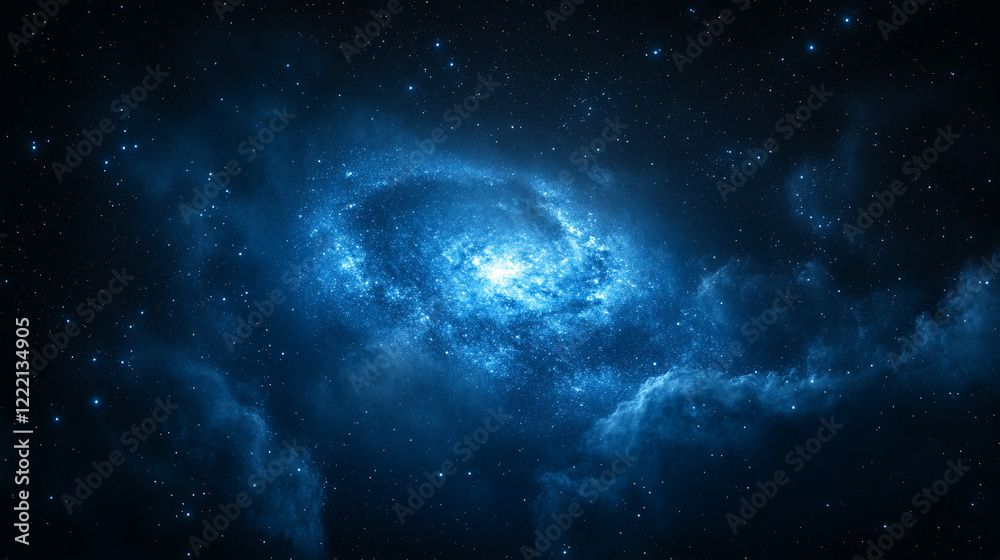 Fototapeta premium A mesmerizing spiral galaxy in the night sky surrounded by stars and clouds with a bright minimalistic tone and empty space for a modern caption
