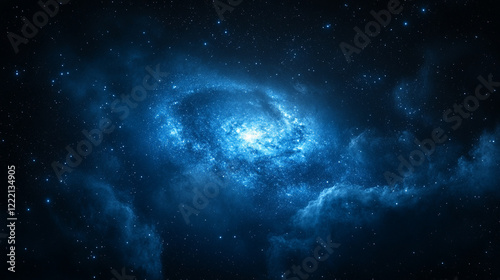 Fototapeta Naklejka Na Ścianę i Meble -  A mesmerizing spiral galaxy in the night sky surrounded by stars and clouds with a bright minimalistic tone and empty space for a modern caption

