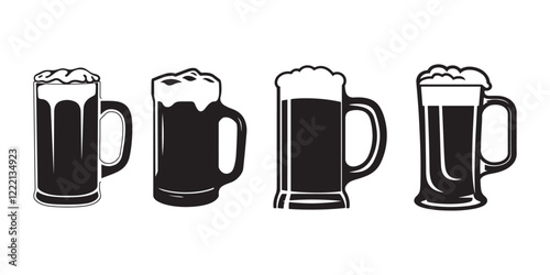 Black Silhouette Beer Mug Vector Illustration on White Background