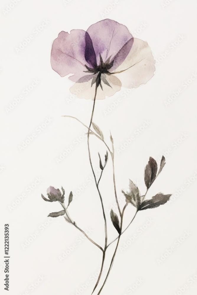 Delicate Watercolor Flower with Soft Purple and White Petals Delicate Watercolor Flower with Soft Purple and White Petals