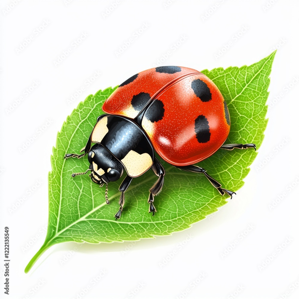 Fototapeta premium Brightly Colored Ladybug on Leaf with Detailed Features in High Resolution Image for Nature Appreciation and Insect Study