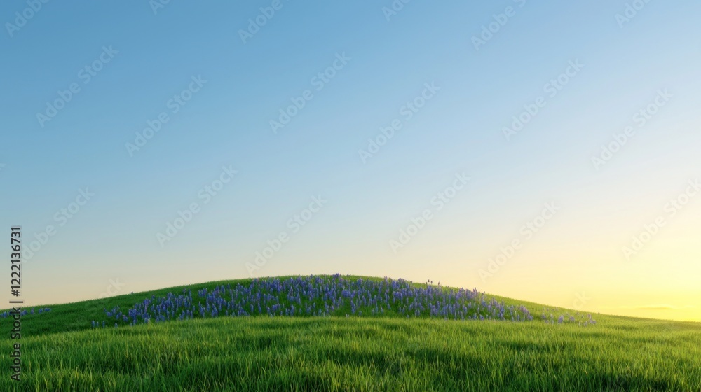 Naklejka premium Sunset over a field of purple flowers
