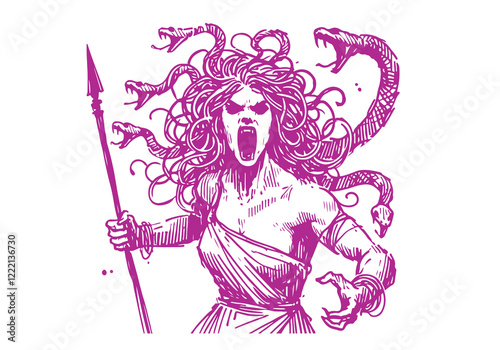 Gorgons  Medusa hand drawn sketch vector