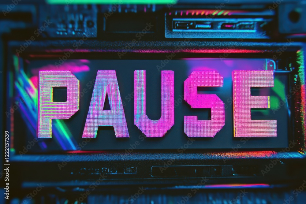 Retro glitch TV screen texture with distorted bold PAUSE text Retro glitch TV screen texture with distorted bold PAUSE text