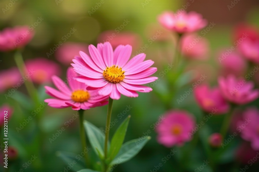 Pink aster in a garden among other colorful blooms, nature, pink, blooms Pink aster in a garden among other colorful blooms, nature, pink, blooms