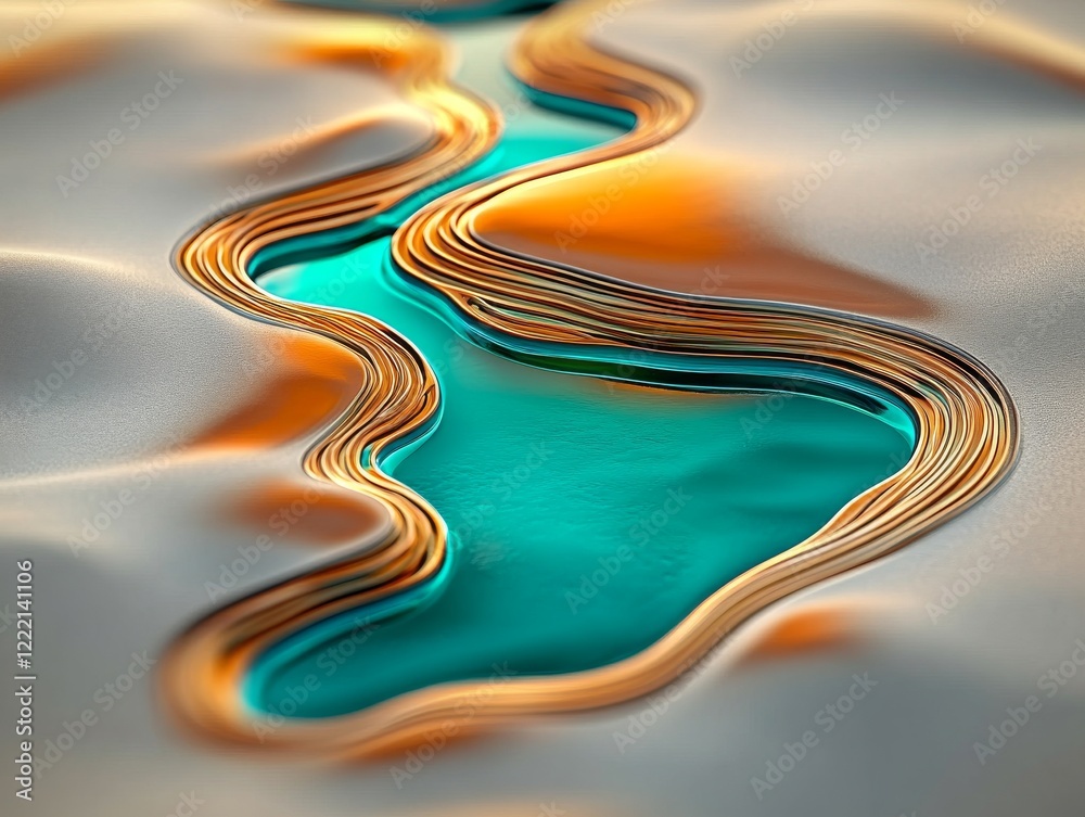 Close-Up Top View of Sand Dunes with Colorful Lighting, Fluid Organic Shapes and Wavy Resin Sheets Close-Up Top View of Sand Dunes with Colorful Lighting, Fluid Organic Shapes and Wavy Resin Sheets