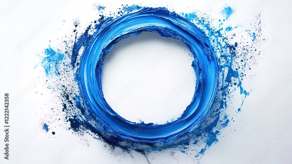 Fototapeta premium Grunge circle made of blue paint white background