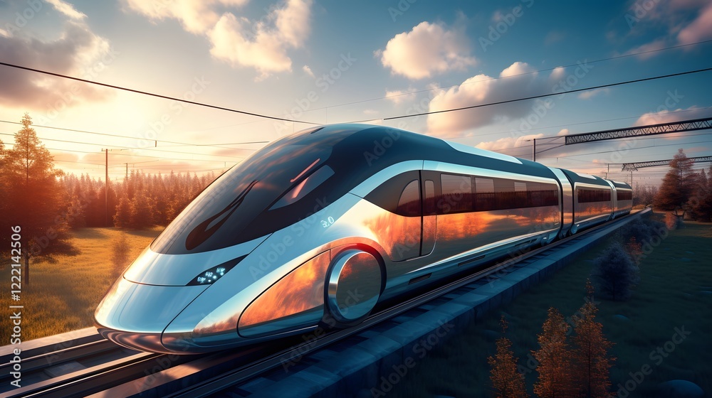Naklejka premium A sleek and futuristic electric train design with advanced autonomous features showcasing the future of sustainable and efficient urban transportation systems