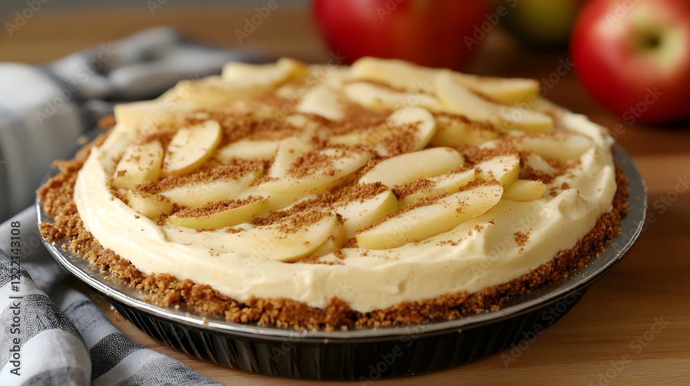 Apple cheesecake with a graham cracker crust and a smooth, creamy filling. Apple cheesecake with a graham cracker crust and a smooth, creamy filling.