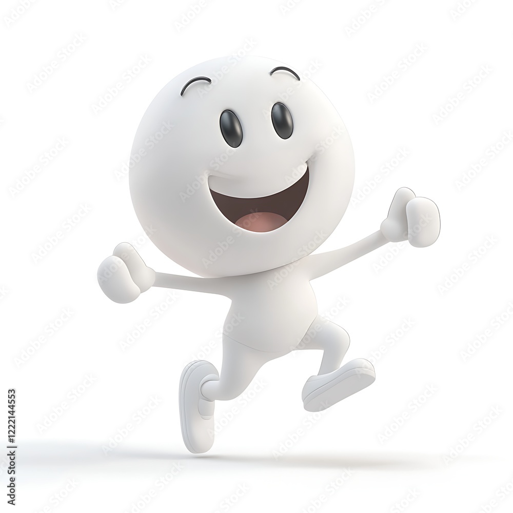 Joyful Leap: A cheerful 3D character, rendered in white, leaps through the air with arms outstretched, radiating infectious joy and boundless energy. Joyful Leap: A cheerful 3D character, rendered in white, leaps through the air with arms outstretched, radiating infectious joy and boundless energy.