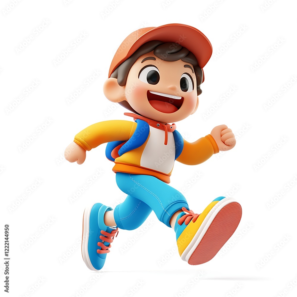 Happy Schoolboy Running: A cheerful 3D-rendered cartoon boy with a backpack joyfully runs to school, capturing the excitement and energy of childhood. Happy Schoolboy Running: A cheerful 3D-rendered cartoon boy with a backpack joyfully runs to school, capturing the excitement and energy of childhood.