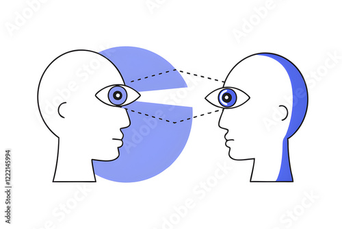 perception process to interpret information though or opinion depend on personality or perspective difference bias or illusion concept human head looking at object with difference perception. photo