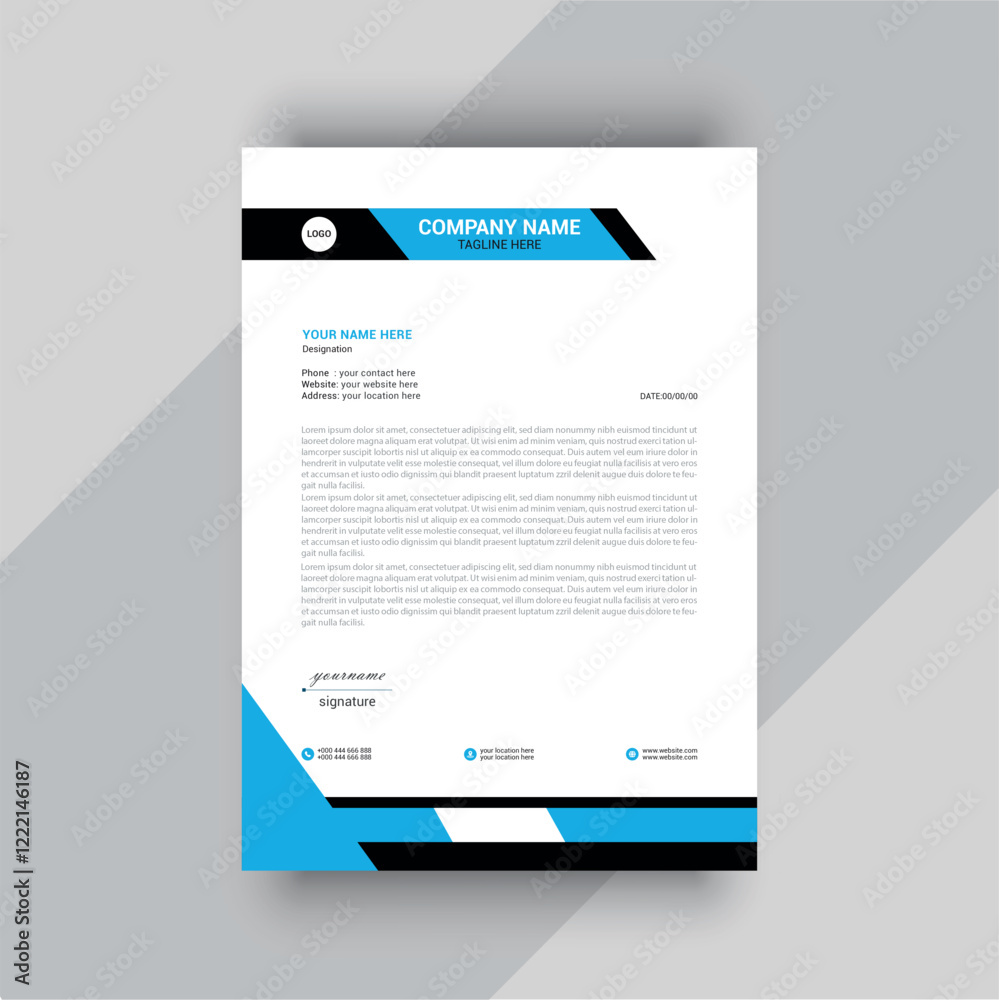  Letterhead in blue waves abstract template