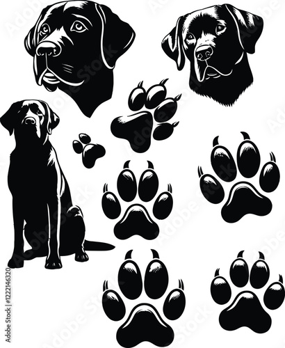 Black  silhouette vector illustration of a Labrador Retriever dog