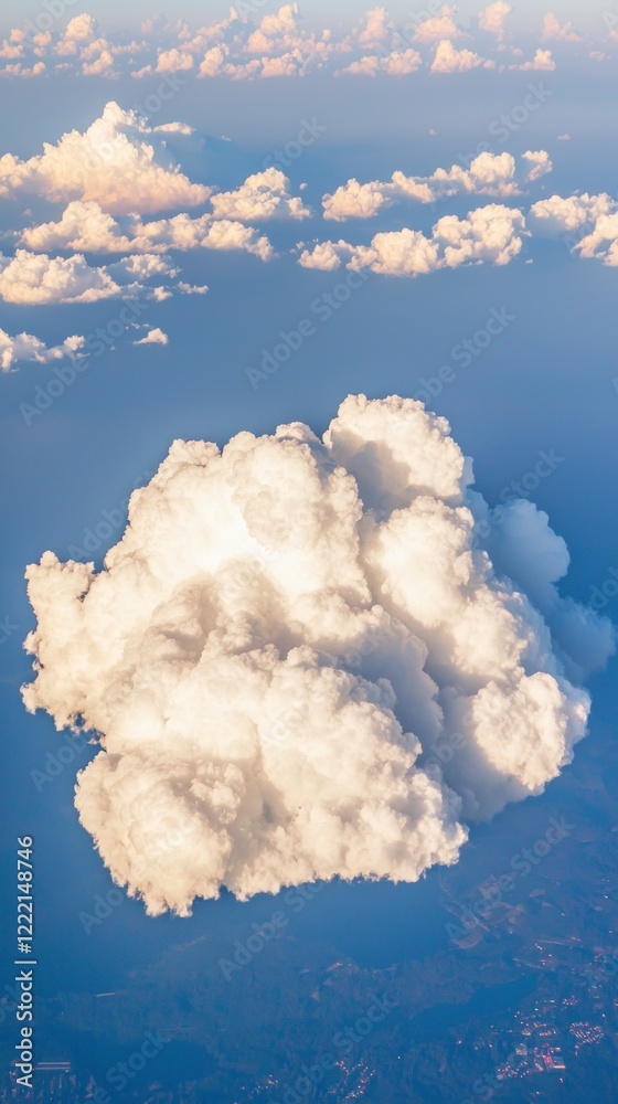 Naklejka premium Majestic Cumulus Cloud Aerial View Nature Sky Weather Atmospheric White Fluffy Bl