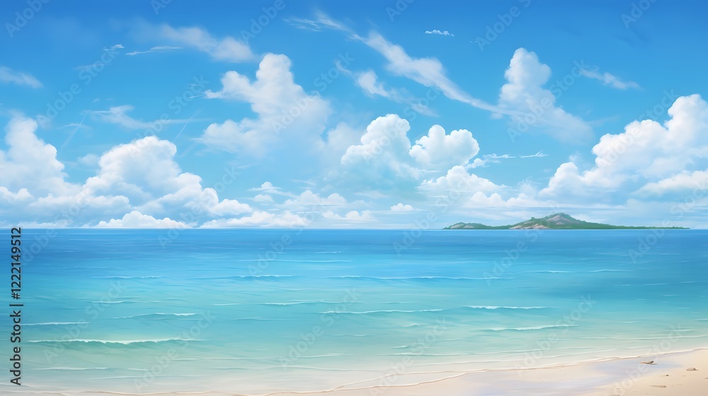 Tranquil beach scene with soft wispy clouds drifting over the serene ocean horizon A peaceful idyllic landscape evoking a sense of relaxation and escape Tranquil beach scene with soft wispy clouds drifting over the serene ocean horizon A peaceful idyllic landscape evoking a sense of relaxation and escape