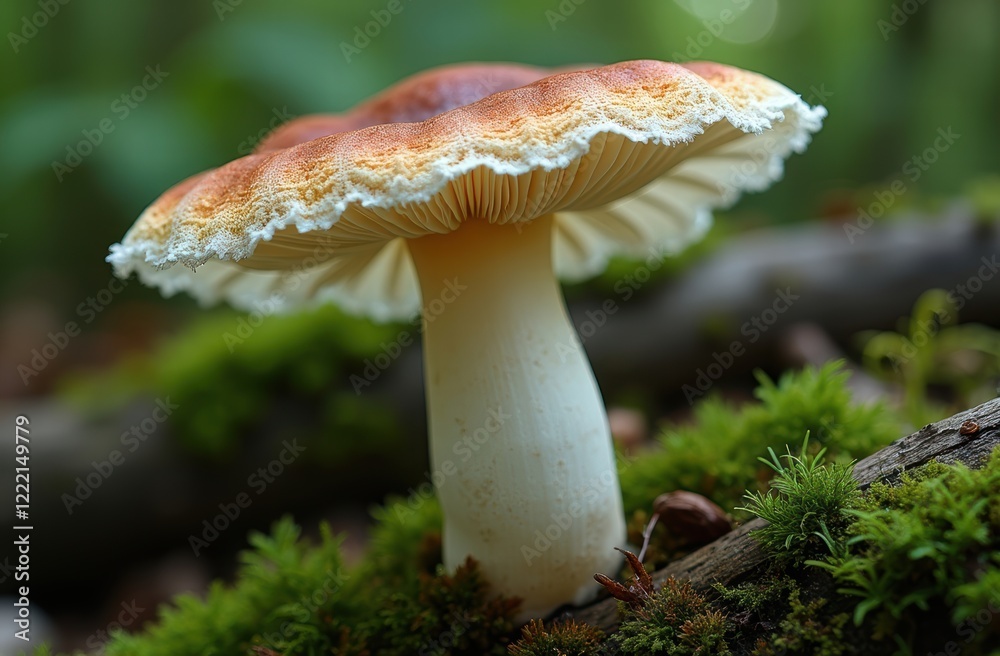 Fototapeta premium image of the Phallus indusiatus (Bridal Veil Stinkhorn) mushroom, capturing its extraordinary and unusual morphology with scientific precision.