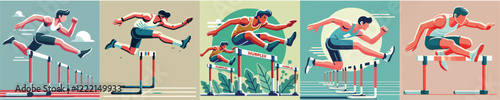 Vector collection of hurdles athletes