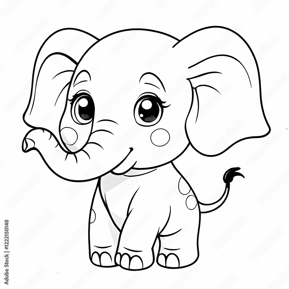 Fototapeta premium Happy Cartoon Elephant Coloring Page