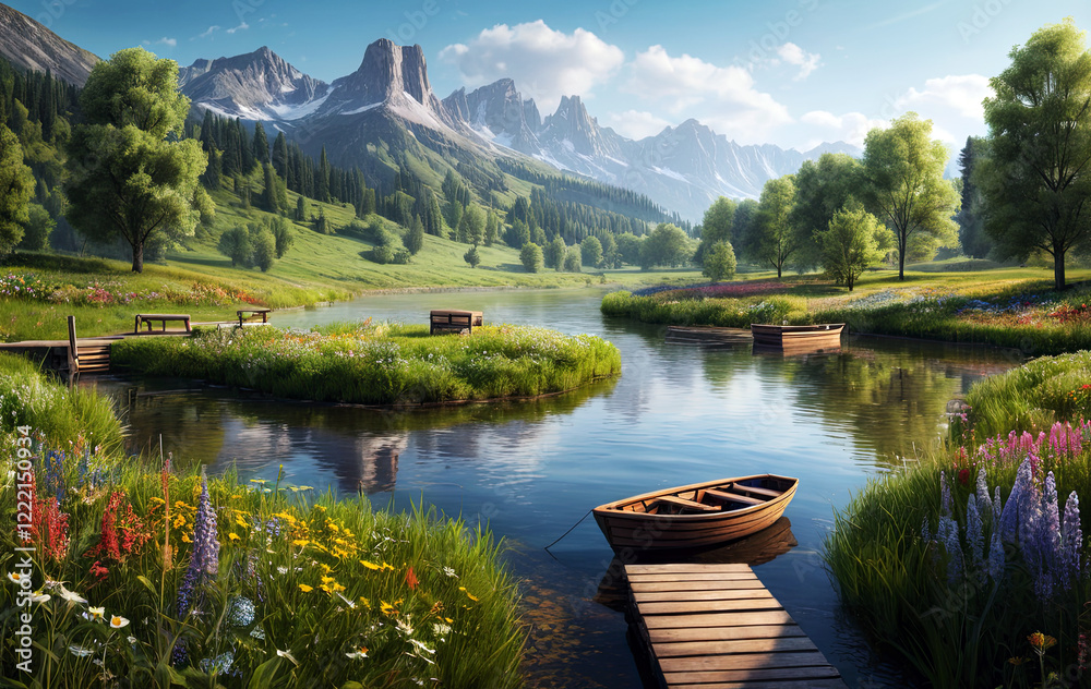 Fototapeta premium High Resolution River Scenery with Gorgeous Natural Landscape Background