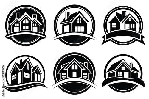 Real Estate icon set. Vector illustration. The collection contains icons: House, Real Estate Insurance, Real Estate Agent, House Key, Domestic Life, Real Estate Construction, Relocation, Home.