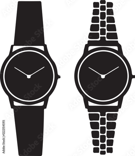 different classic hand wrist watch icon silhouette vector style