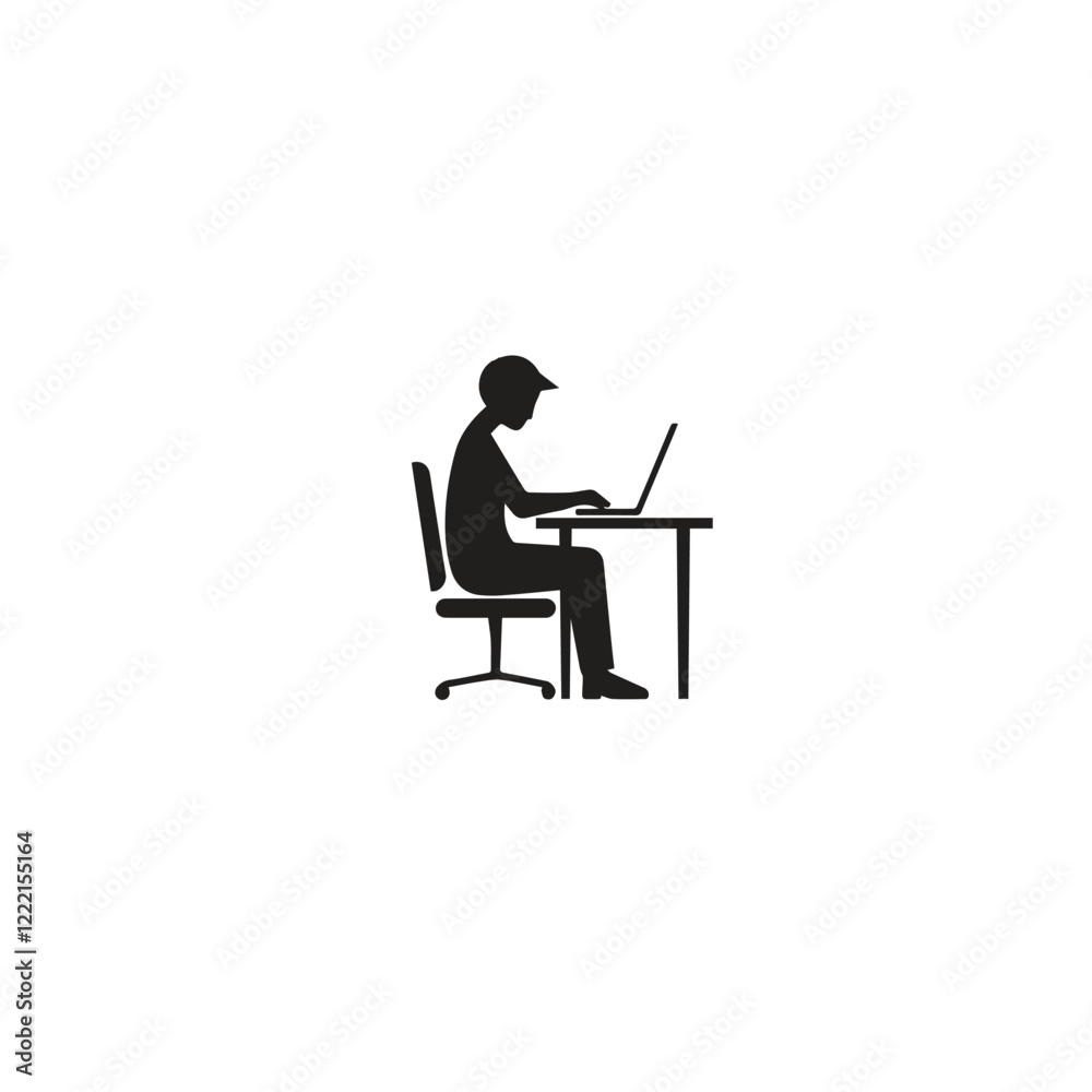 Silhouette of a person sitting at a desk with a laptop, symbolizing work or productivity Silhouette of a person sitting at a desk with a laptop, symbolizing work or productivity