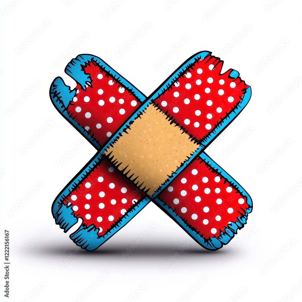 Red and White Polka Dot Bandages in X Shape Illustration Red and White Polka Dot Bandages in X Shape Illustration