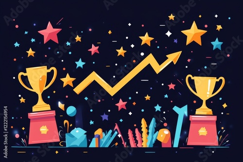 Celebrating Success: Achievement and Growth Visualized with Trophies and Stars photo