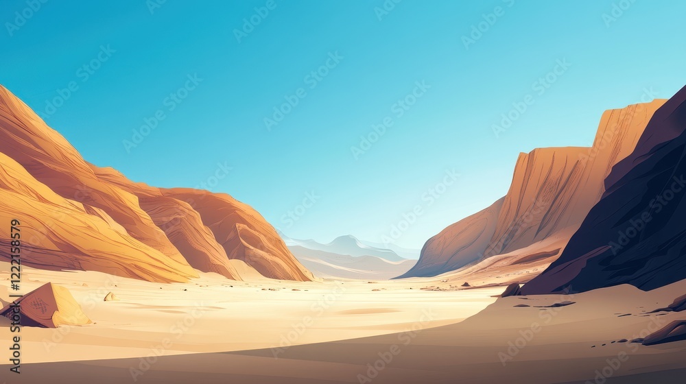 Naklejka premium Sunlit Desert Canyon Scenic Vista With Rocks