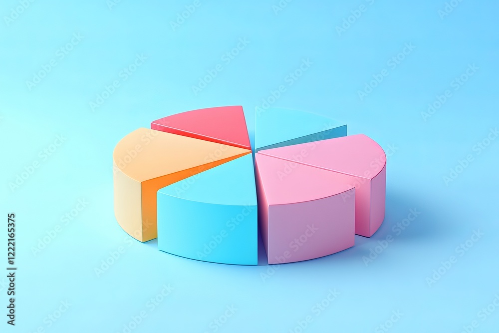 Obraz premium Pie chart with divided segments in 3d Visualization in multiple colors on white background. Circle pie chart in 1,2,3,4,5,6,7,8,9,10,11,12 sections or segments. Used for analyzing data.