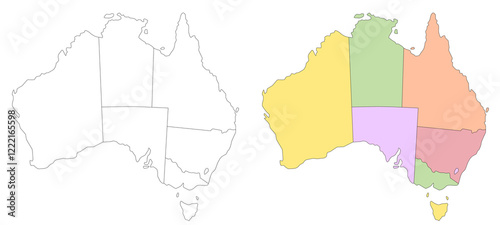 Australia map sets, Australia administrative map, Australia outline and states map set - illustration version