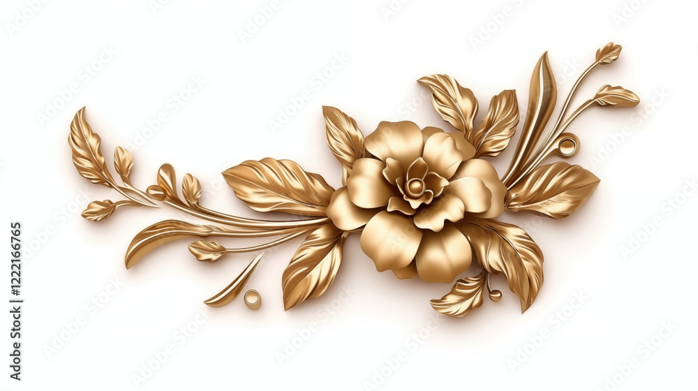 Naklejka premium Corner Realistic Golden decorative 3d engraved floral element isolated on white background